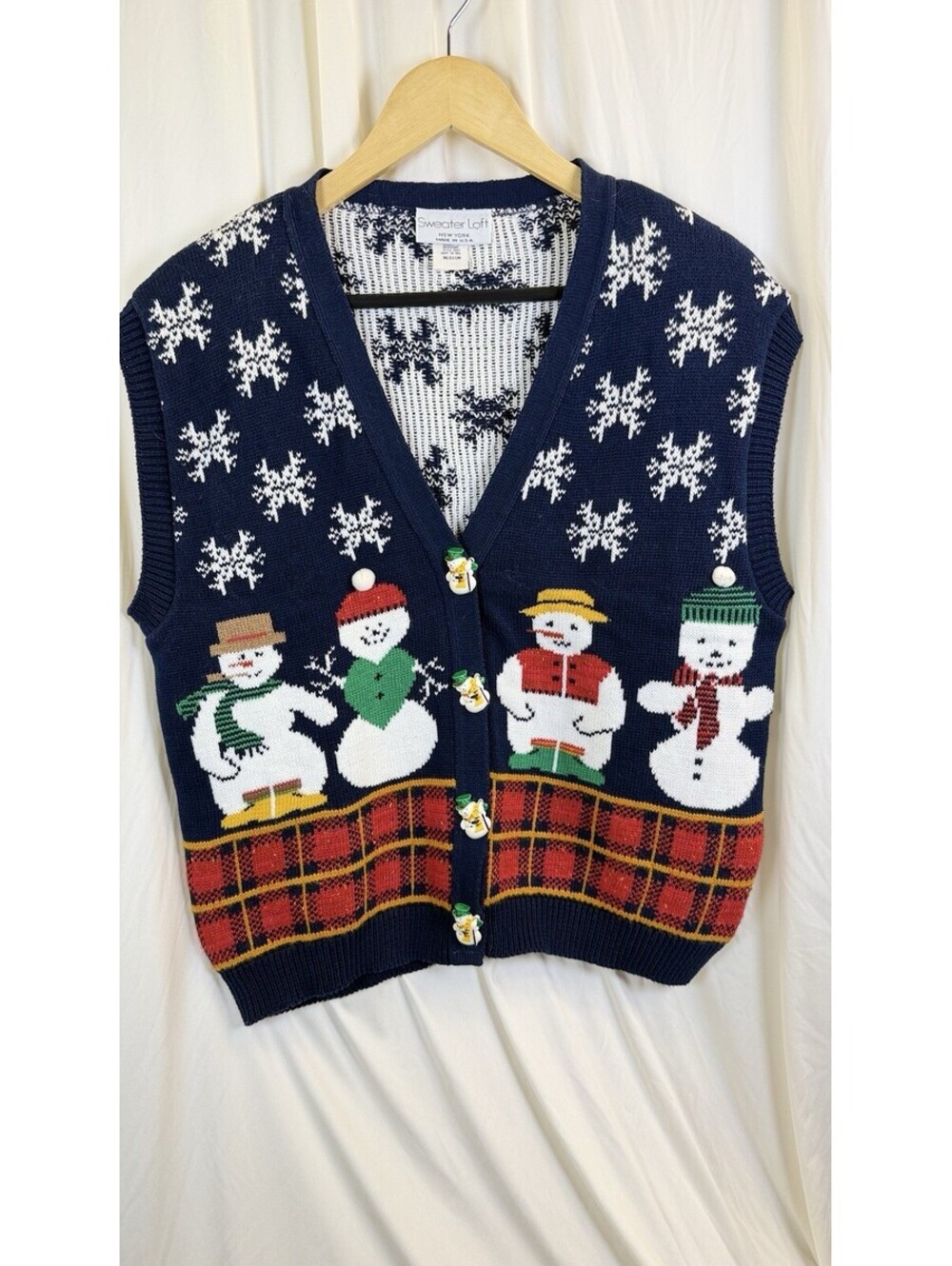 Sweater Loft Vintage 80s Ugly Christmas Snowman Snowflake Vest Cotton USA M